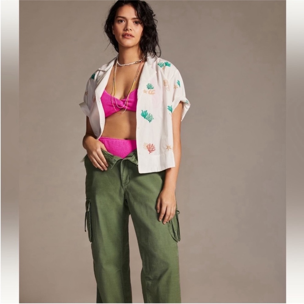 Anthropologie Maeve Embroidered Cropped